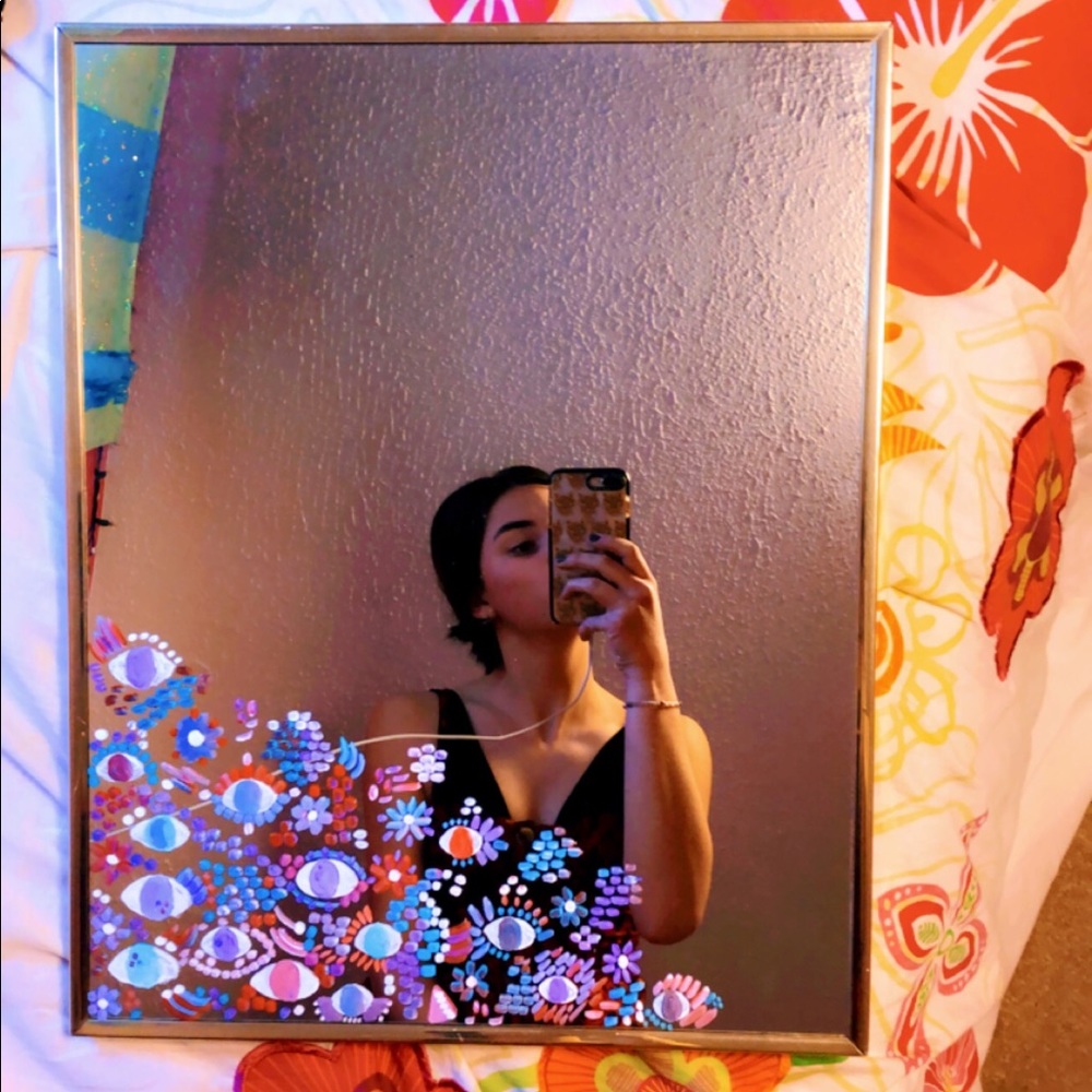 Hand painted trippy mirror 👁🧿🌀❤️